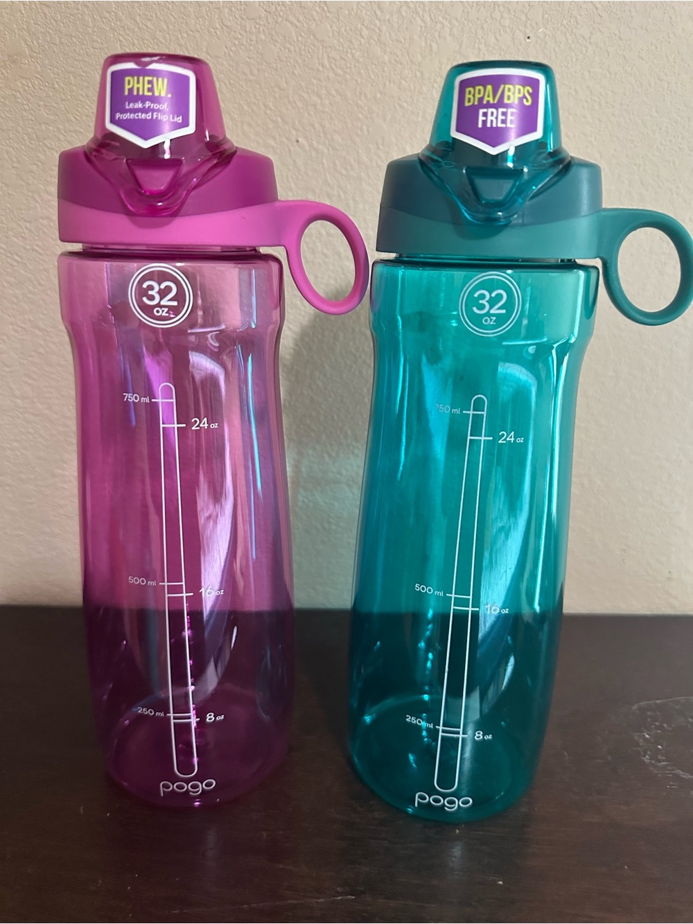 Pogo 32oz Water Bottles Set of 2 - Pink & Teal